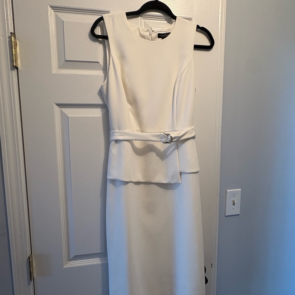 White House Black Market Ivory Belted Midi Dress